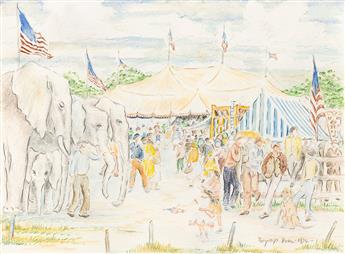 REYNOLDS BEAL Circus Scene with Elephants.